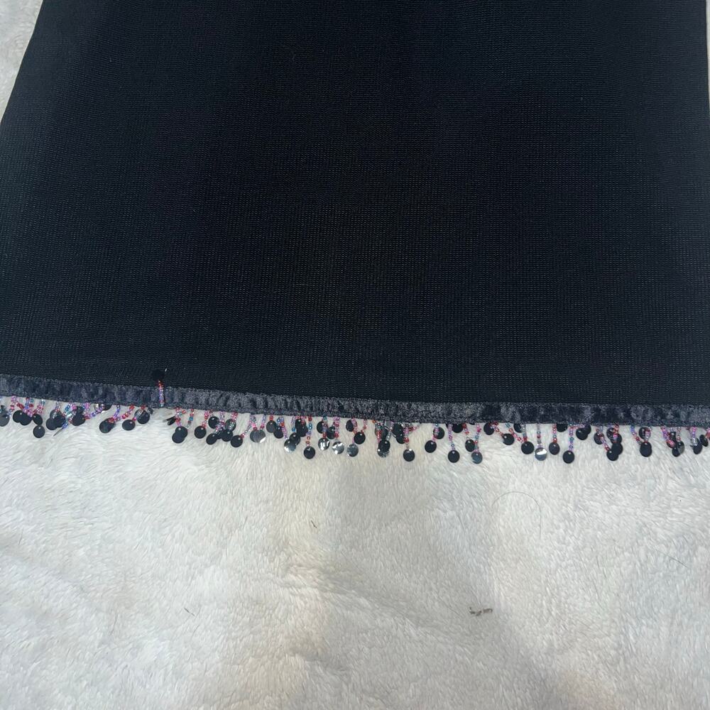 Vintage 90s Romi Nicole Black Sleeveless Beaded Hem Mini Dress Size 8 - Picture 7 of 7